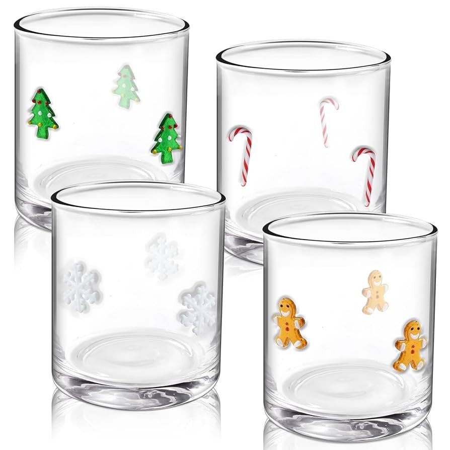 4 Pcs Christmas Icon Glasses 14 oz Icon Juice Glass Cups Christmas Tree Snowflake Candy Cane Ging... | Amazon (US)