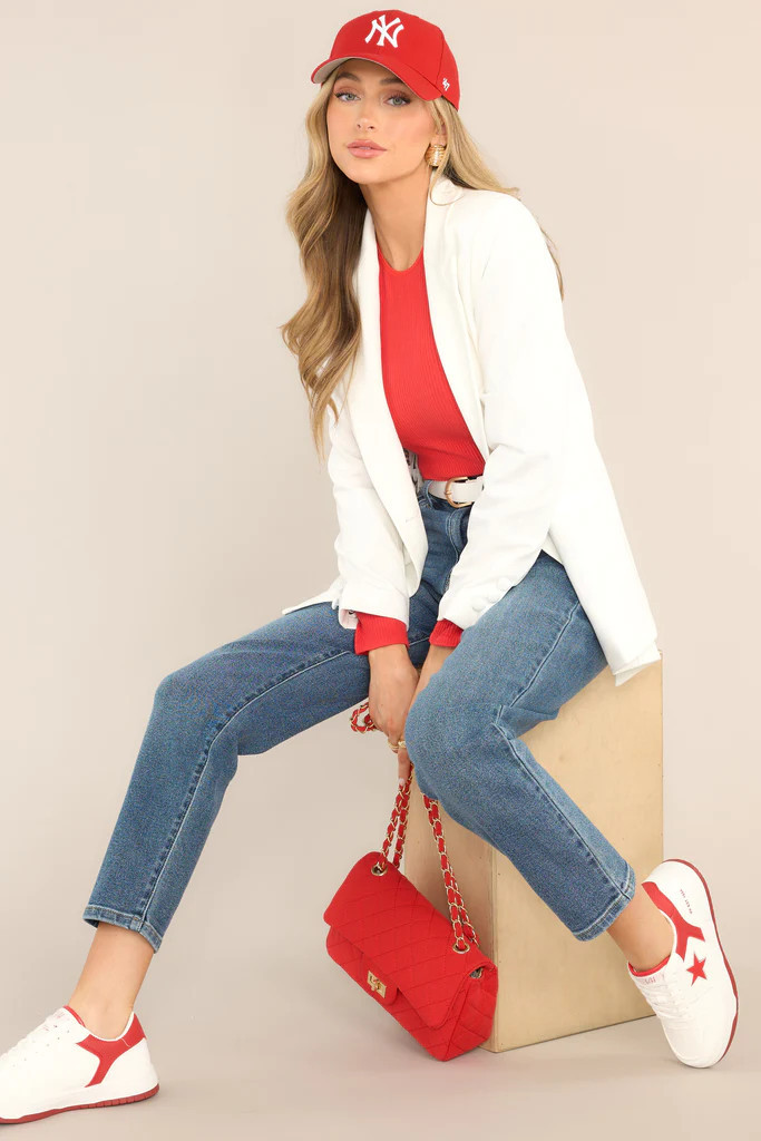 Down To Business White Blazer | Red Dress 