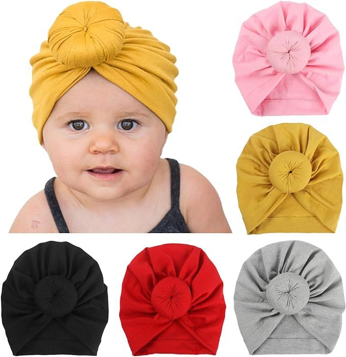 DRESHOW Turban Hat for Baby Infant Cap Hats with Bow Knot Soft Cute Nursery Beanie | Amazon (US)