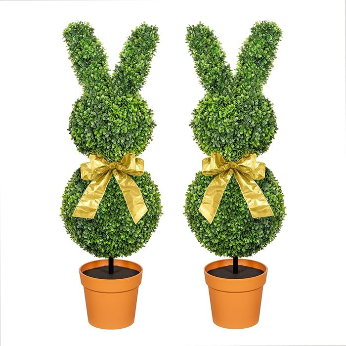 36inch Bunny Shaped Boxwood Topiary with Terracotta-Look Plastic Planter Pot, UV-Resistant Easter... | Amazon (US)