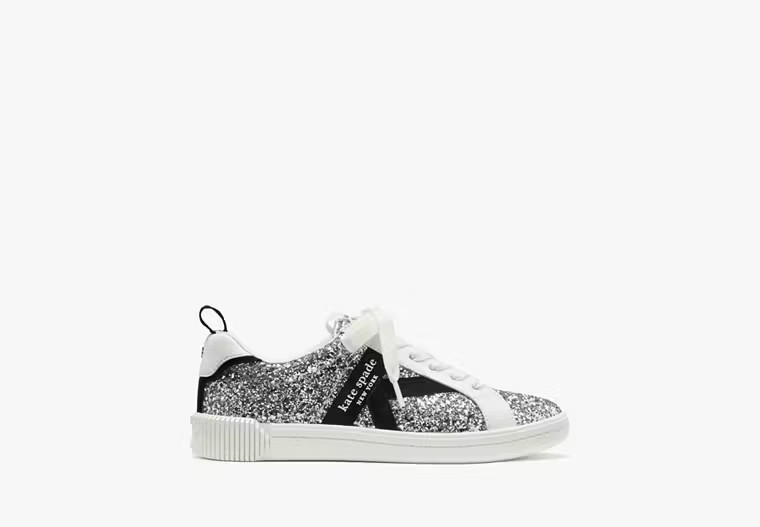 Kate Spade K As In Kate Glitter Court Sneakers, Silver - 5.5 | Kate Spade Outlet