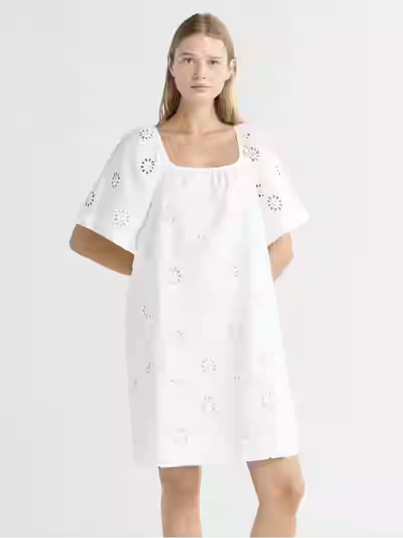 Free Assembly Women's Square Neck Eyelet Mini Dress with Short Sleeves, Sizes XS-XXL | Walmart (US)