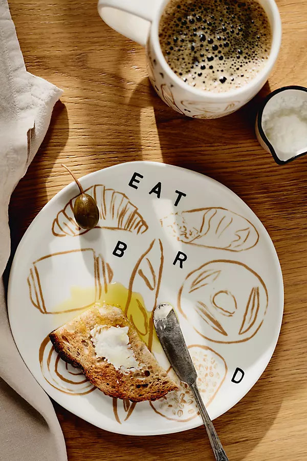 Phthalo Ruth Stoneware Eat Bread Dessert Plate | Anthropologie (US)