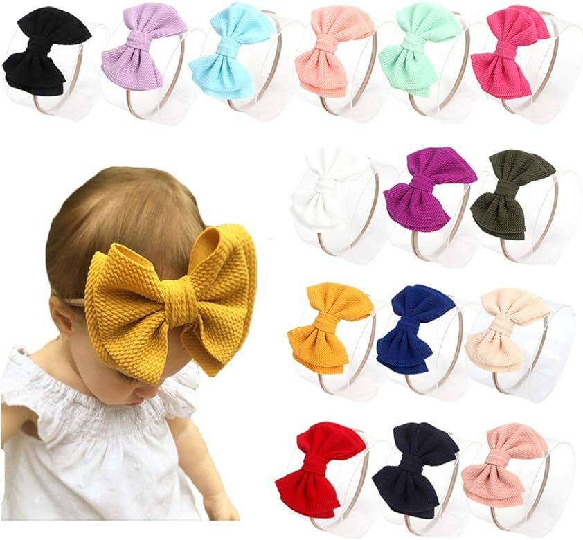 DANMY Baby Girl Nylon Headbands Newborn Infant Toddler Bow Hairbands Soft Headwrap Children Hair Acc | Amazon (US)