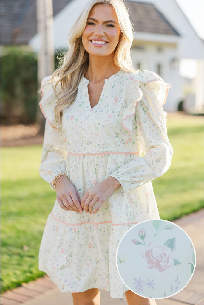 At This Time Sage Green Ditsy L/S Babydoll Dress | The Mint Julep Boutique