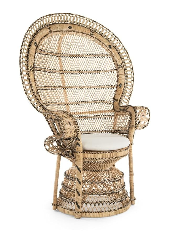 Kouboo Retro Peacock Chair in Rattan with Seat Cushion, Natural Color | Amazon (US)