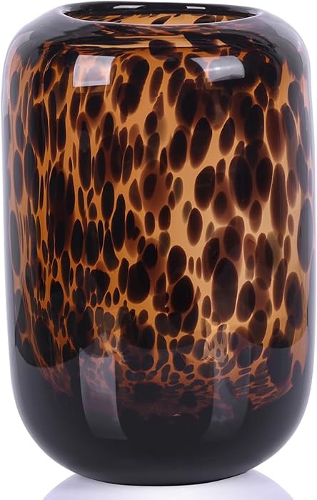 Amber Brown Glass Vase – Round Art Glass Vase with Tortoise Shell Pattern, Hand Blown Wide Mout... | Amazon (US)