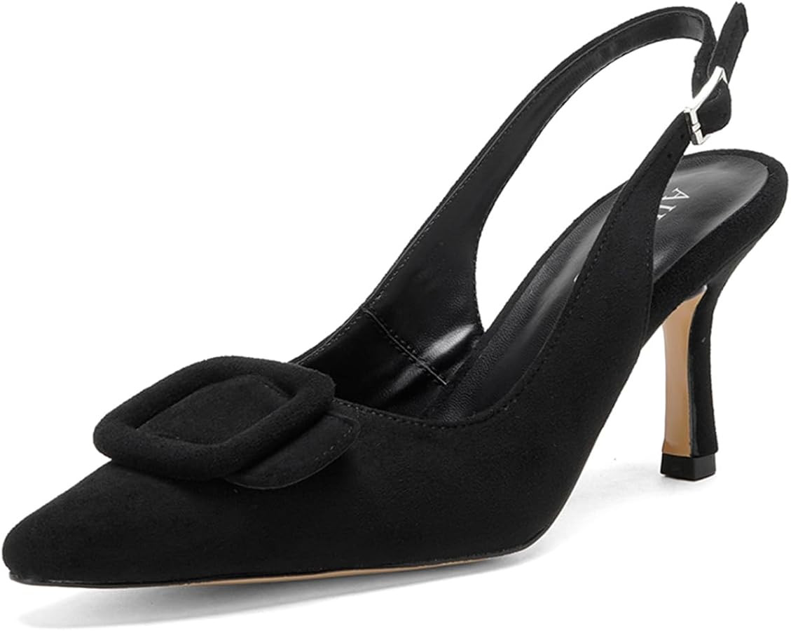 Womens Pointed Toe Slingback Kitten Heels Slip on Kitten Heel Pumps Formal Dress Shoes Sling Back... | Amazon (US)