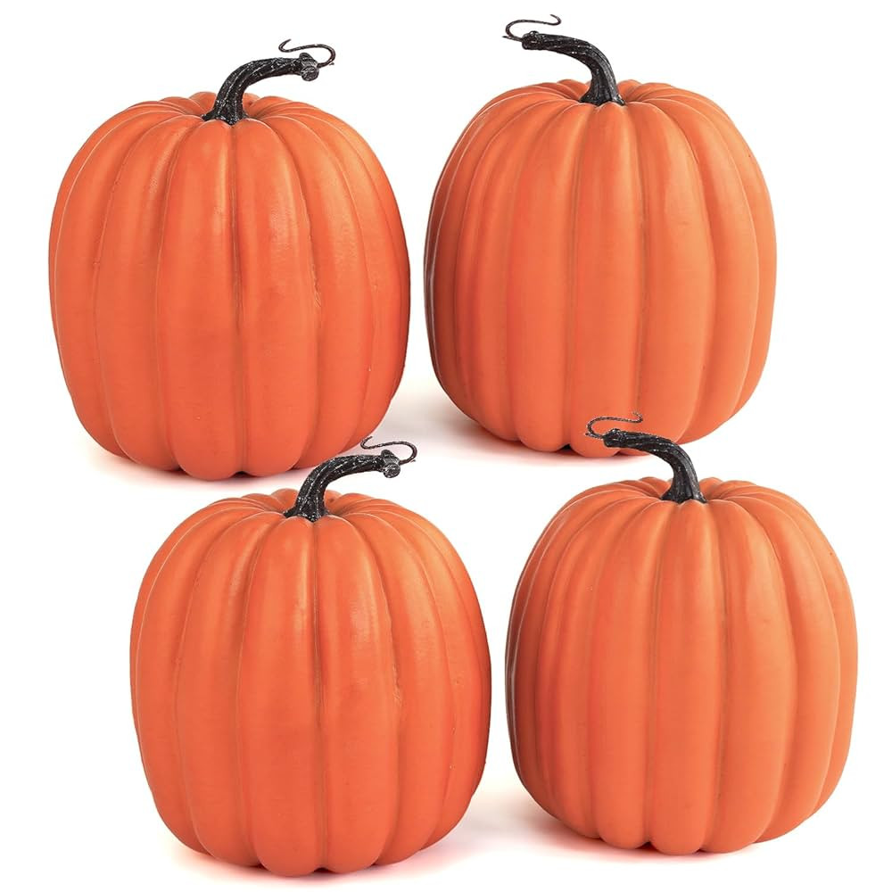 Artmag 6 Inch Large Artificial Pumpkins, 4PCS Big Orange Faux Foam Harvest Pumpkins for Fall Autu... | Amazon (US)