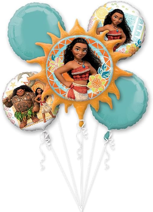Anagram Moana Balloon Bouquet, includes 5 Foil Balloons, Licensed, Blue/Orange | Amazon (US)