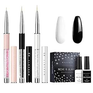Makartt Gel Polish Black White Nail Polish Gel Set with 3Pcs Nail Art Liner Brush Bundle, Soak Of... | Amazon (US)