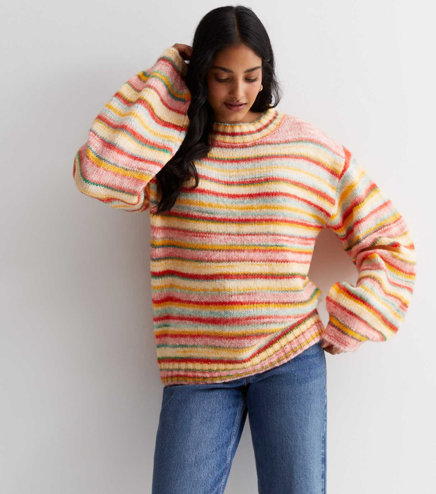 Sunshine Soul Multicoloured Stripe Knit Balloon Sleeve Jumper | New Look | New Look (UK)