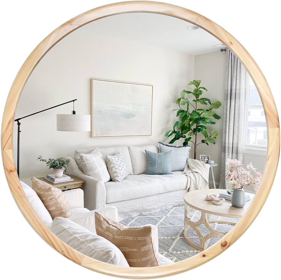 GLCS GLAUCUS Circle Wooden Wall Mirror,39inch Round Natural Wood Mirror Large Rustic Farmhouse De... | Amazon (US)