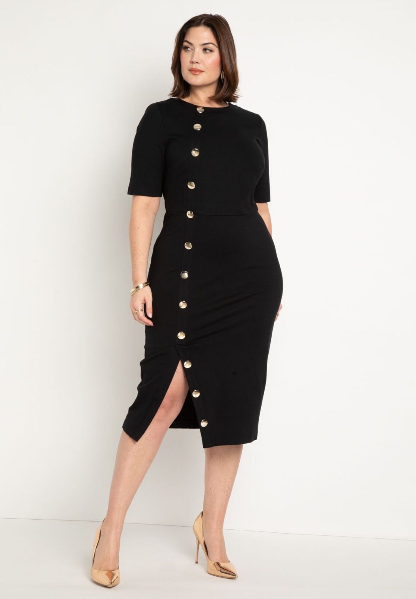 Button Front Workwear Dress | Eloquii