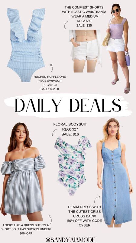 Daily deals // spring outfits // summer outfits // swimsuit // shorts // daydream shorts // Abercrombie romper // bodysuit // loft // denim dress 

#LTKsalealert