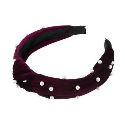 Unique Bargains Women's Bling Twisted Faux Pearl Velvet Headband Hairband Accessories 1.2 Inch Wide 1 Pc Wine Red | Target