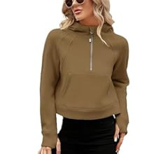 Micoson Womens Fleece Lined Cropped Hoodies Half Zip Pullover Long Sleeve Workout Sweatshirt with... | Amazon (US)