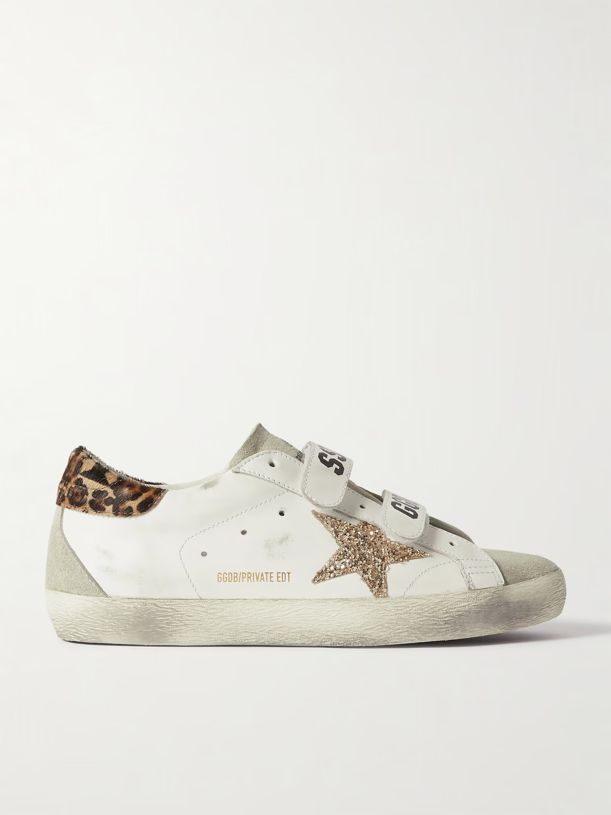 Golden Goose - Old School Pony Hair-trimmed Distressed Glittered Leather And Suede Sneakers - White | NET-A-PORTER (US)