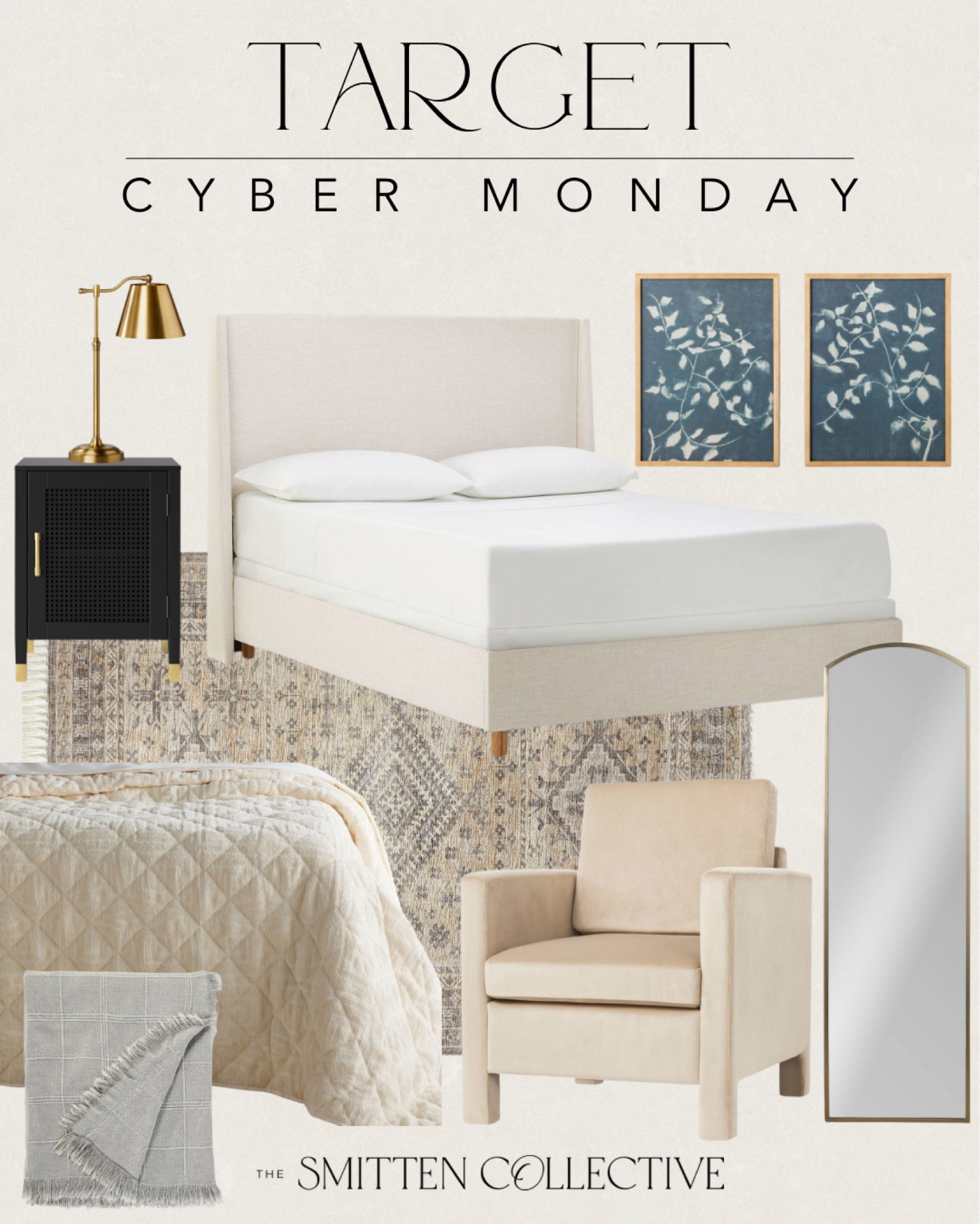 Target Cyber Monday deals on bedroom including this king upholstered bed, bedding, velvet accent chair, arch floor mirror, nightstand, lamp, rug and artwork!

#LTKsalealert #LTKhome #LTKCyberWeek