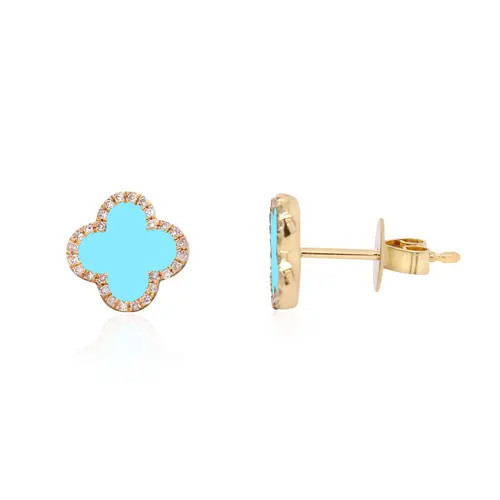 The Lovery Fine Jewelry Turquoise Diamond Clover Stud Earrings at Nordstrom | Nordstrom