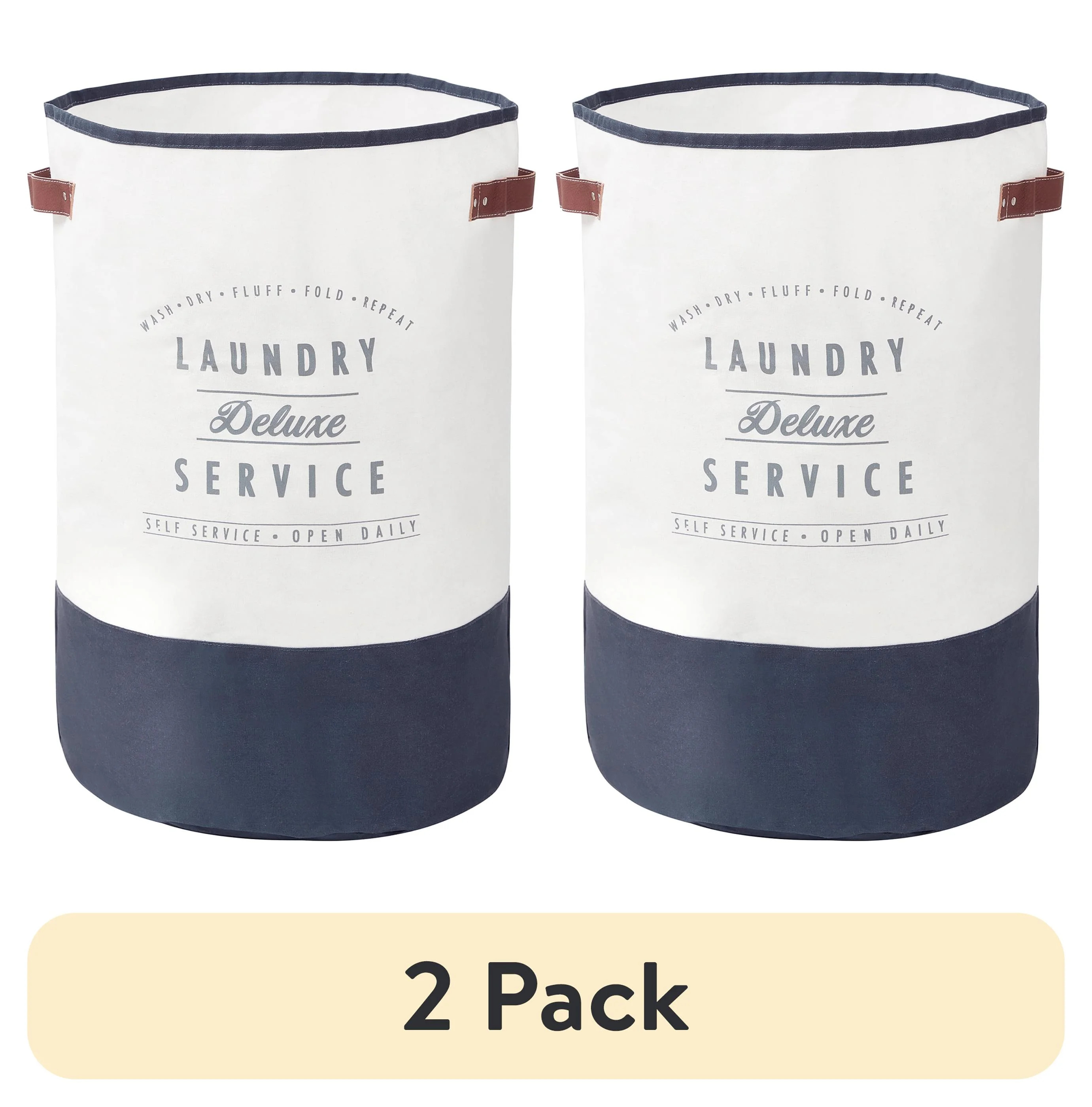 (2 pack) Better Homes & Gardens Ivory/Grey Canvas Laundry Hamper, 16" x 25" | Walmart (US)