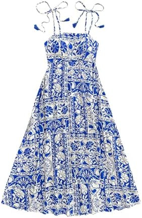 Floerns Women's Tribal Tie Shoulder Cami Dress Sleeveless Boho Flared Long Dresses | Amazon (US)