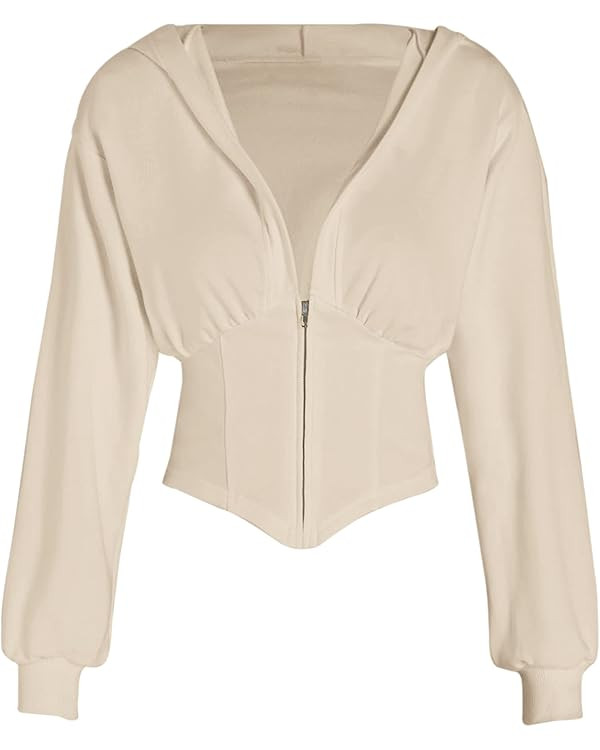 MISSACTIVER Women's Half Zipper Corset Crop Sweatshirt Asymmetrical Hem Solid V-Neck Drop Shoulde... | Amazon (US)