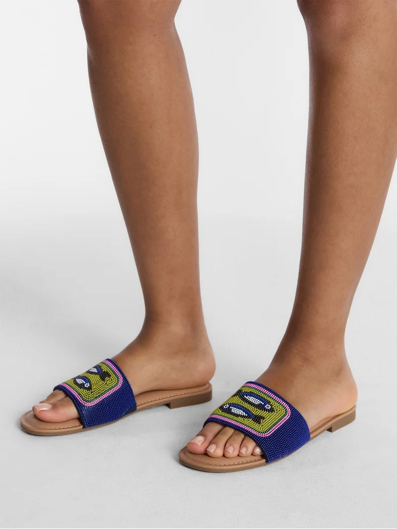 No Boundaries Women's Beaded Slide Sandals - Walmart.com | Walmart (US)