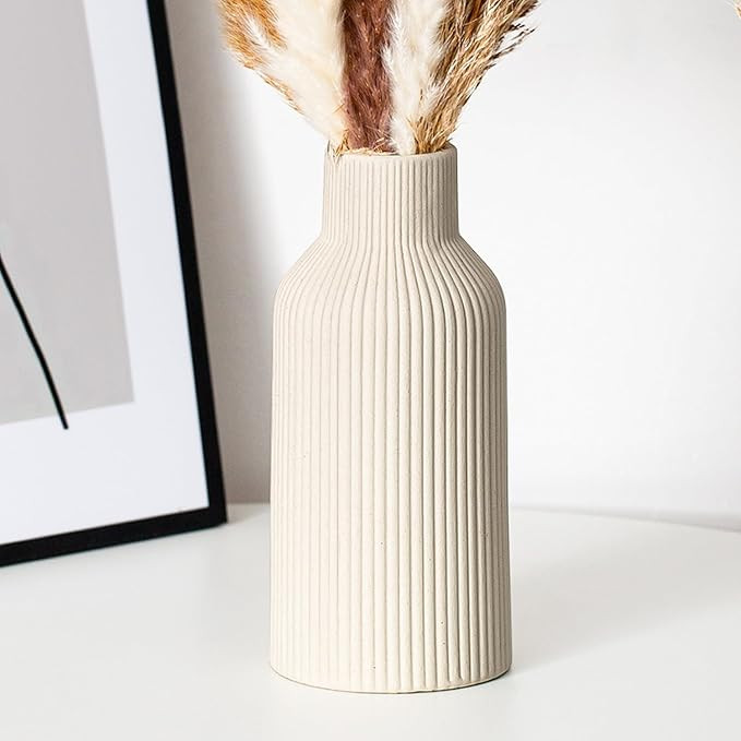 Amazon.com: Hanaomaoyi Bohemian Beige Ceramic Vase - for Pampas Grass, Mantel, Bookshelf, Entrywa... | Amazon (US)