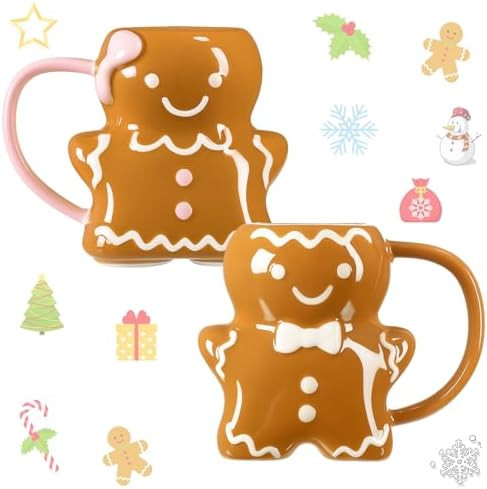 LemonRoad 2 Pcs 14 oz Christmas Cute Coffee Mugs Gingerbread Man and Woman Ceramic Novelty Cerami... | Amazon (US)