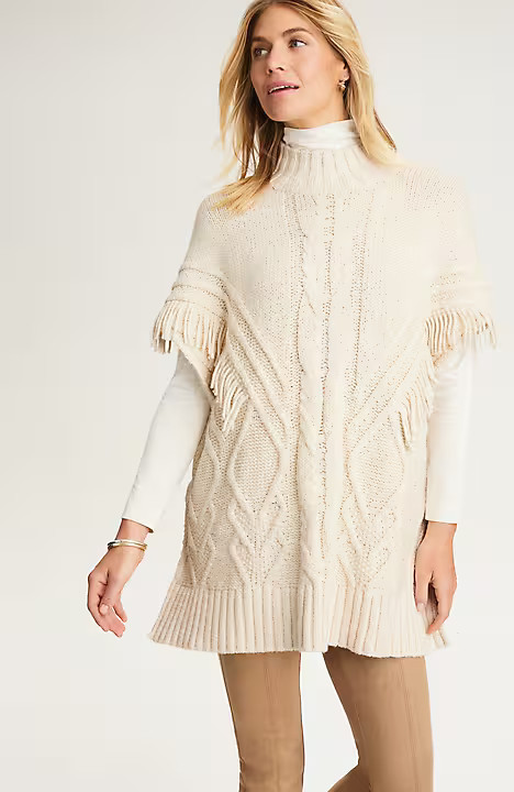 Fringed Cable Poncho | J. Jill