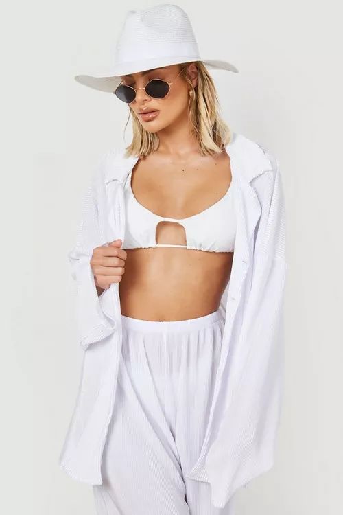 Plisse Button Beach Shirt | Boohoo.com (US & CA)