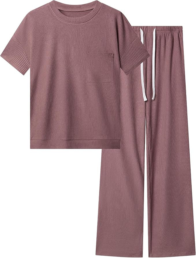 difficort Womens 2 Piece Outfits Short Sleeve Lounge Sets Wide Leg Workout Sets Loungewear Tracks... | Amazon (US)