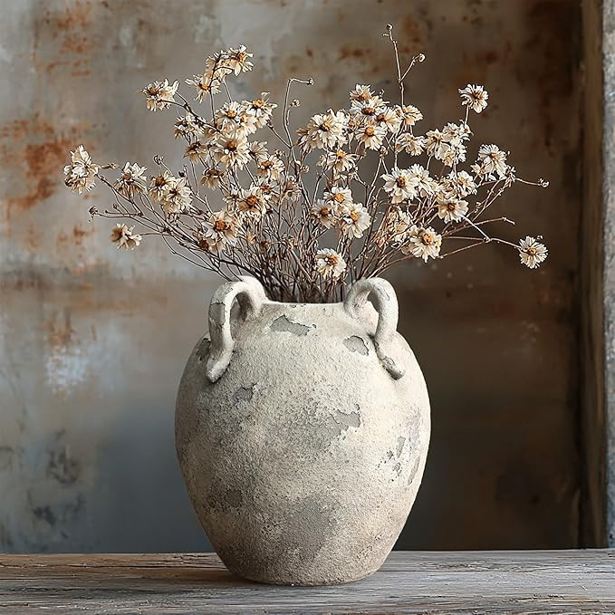 LuxenHome Rustic Ceramic Vase,11'' Gray and White Round Vase,Terracotta Large Flower Vases with H... | Amazon (US)