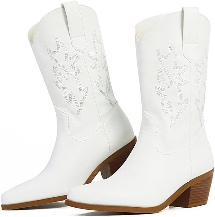 Vimisaoi Womens Cowboy Boots Comfortable Retro Pull On Pointed Toe Wide Calf Long Tall Block Chun... | Amazon (US)