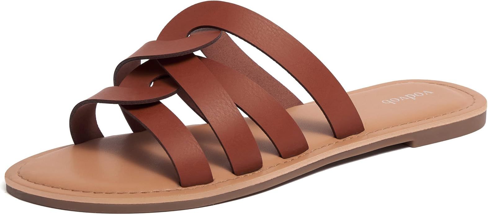 vodvob Women's Slide Sandals, Open Toe Slip On Flat Sandals, Cross Strap Casual Summer Shoes | Amazon (US)