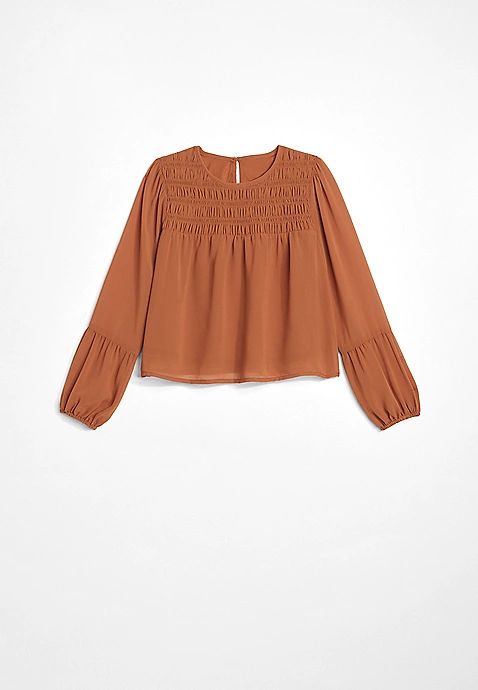 Girls Solid Smocked Peasant Sleeve Blouse | Maurices