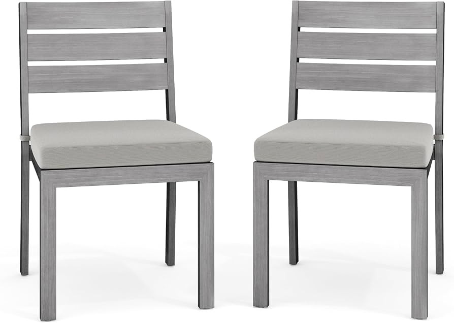Martha Stewart Bedford Indoor-Outdoor Stackable Aluminum Patio Chairs with Brushed Woodgrain Fini... | Amazon (US)