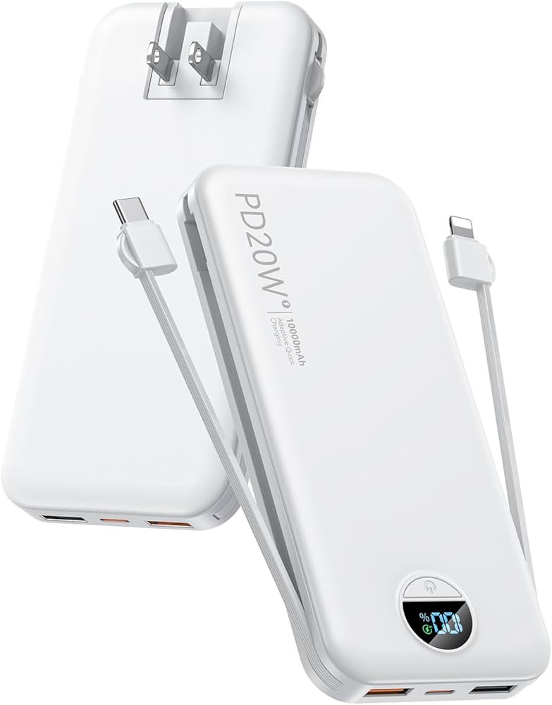Portable Phone Charger, 10000mAh PD20W Fast Charging Power Bank with Built-in Cables & Wall Plug,... | Amazon (US)