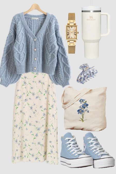 Casual Modest Outfit, Blue Vibes Midi Skirt Outfit, Styling a Floral Midi Skirt, modest fashion, modest style, 

#LTKmidsize #LTKfindsunder50 #LTKstyletip