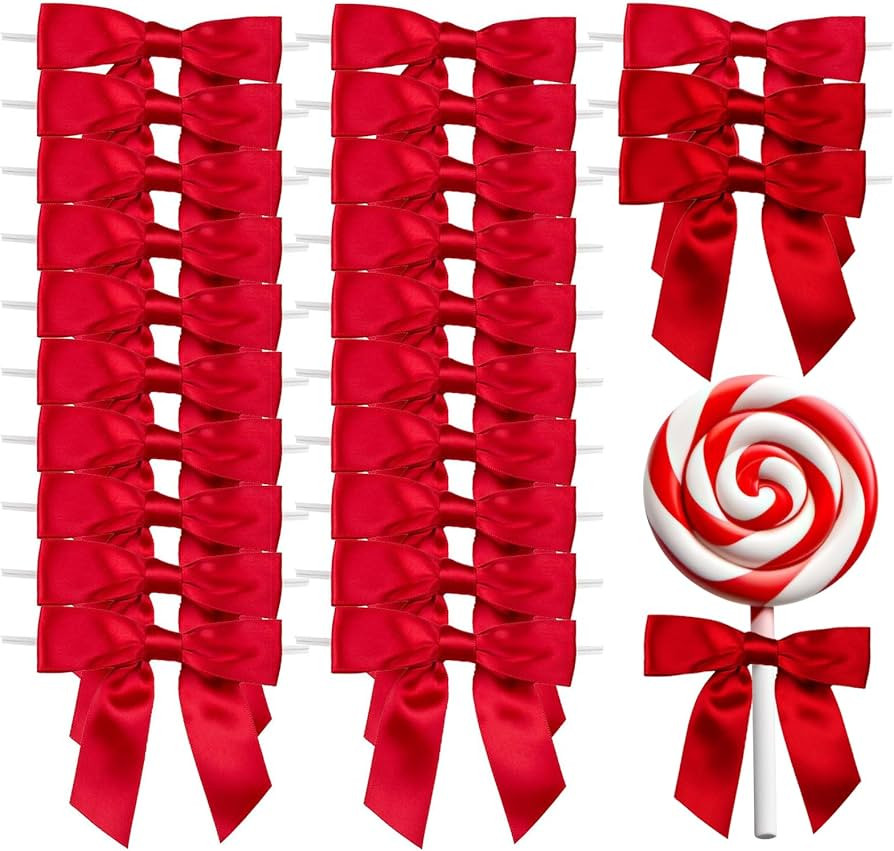 Small Red Bows 25 Packs Adhesive Bows and 30 Packs Twist Tie Bows | Amazon (US)