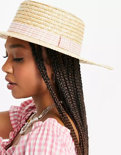 My Accessories London adjustable straw boater hat with gingham trim | ASOS | ASOS (Global)