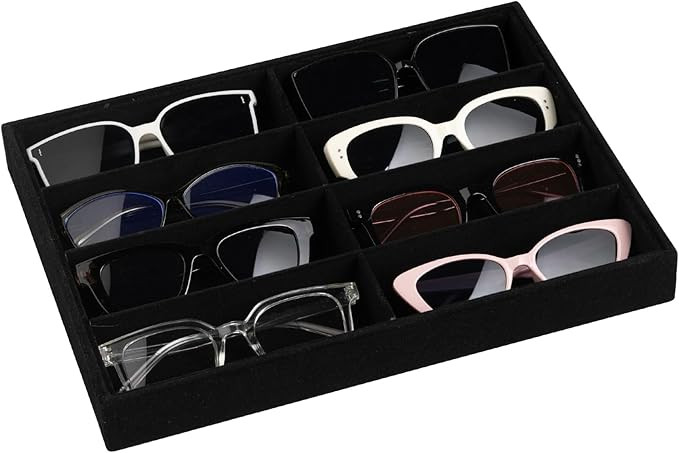 Frebeauty Velvet Sunglass Organizer, 8-Slot Tray, 13.3 x 9.6 x 1.5 Inches, Ink Black | Amazon (US)