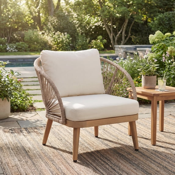 Christopher Knight Home Bohemian Acacia Wood Outdoor Club Chair, Handwoven Rope Back, Light Teak | Walmart (US)