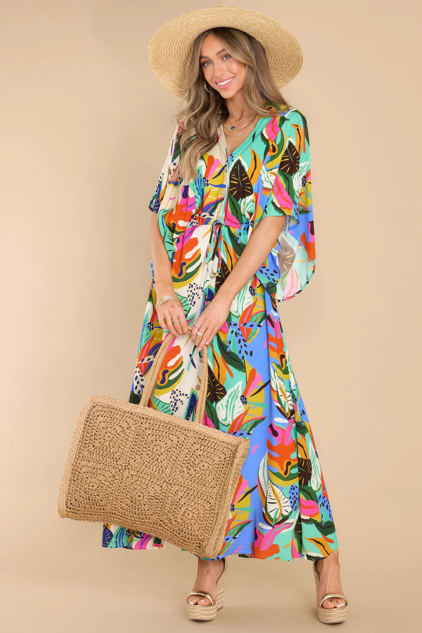 I Found Paradise Turquoise Multi Print Dress | Red Dress 