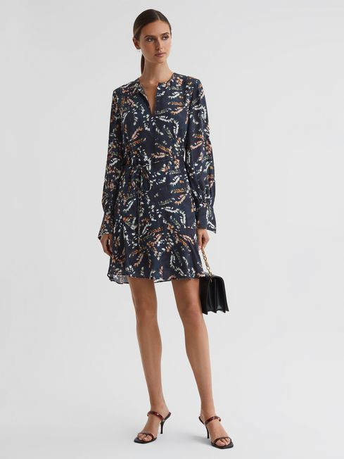 Reiss Black Hayley Printed Long Sleeve Midi Dress | Reiss US