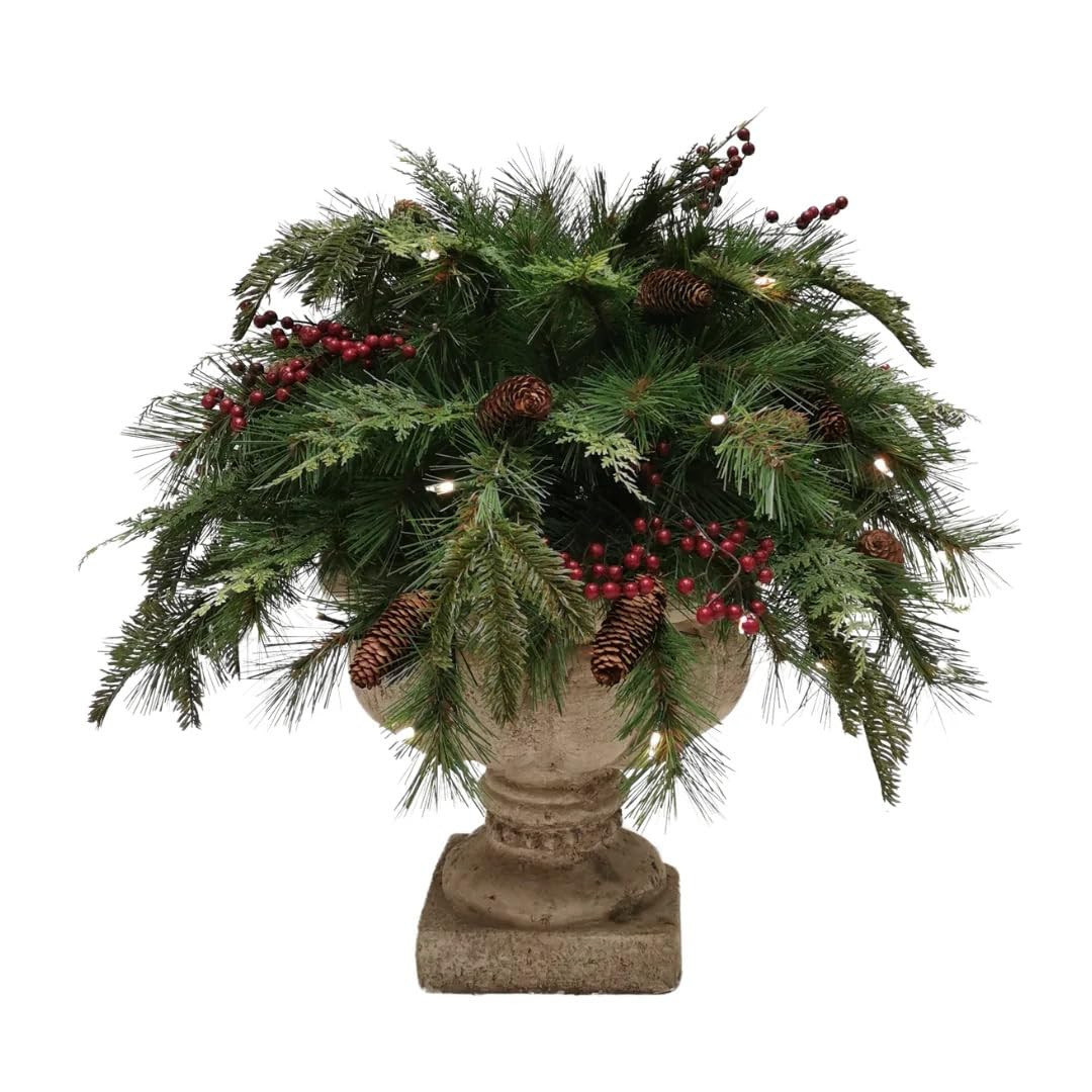Plymouth Urn Filler, Battery Operated LED Lights, 30 Inch Wide, Dual Color, Pine and Berries | Amazon (US)