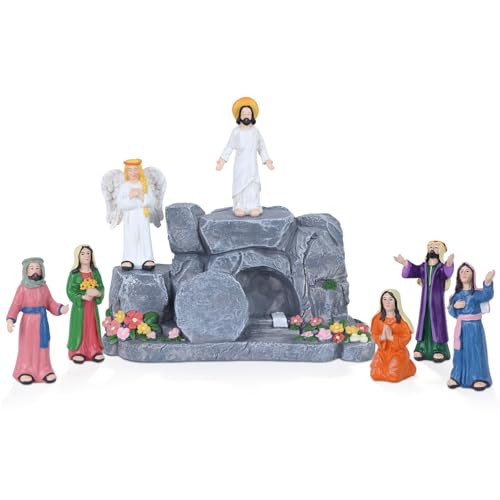 MEETYAMOR Religious Easter Decorations for Home, 8 PCS Resin Jesus Resurrection Scene Set with Empty Tomb for Christian Easter Decor, He is Risen Nativity Scene for Tabletop Mantel Tray Shelf Church | Amazon (US)