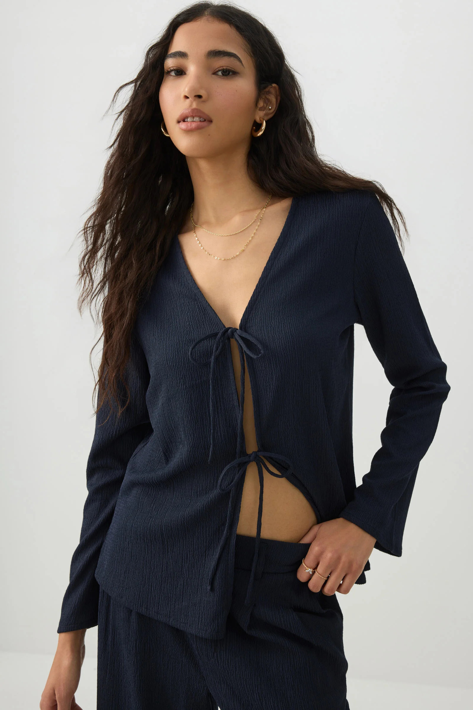 Seersucker Tie Front Cardigan | Ardene