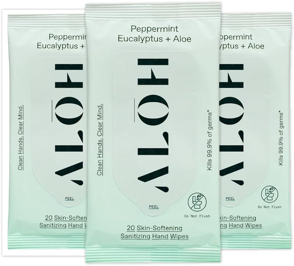 ALŌH Peppermint Eucalyptus + Aloe Sanitizing Hand Wipes - Clean Hands, Clear Mind On The Go Sani... | Amazon (US)
